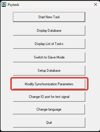 Psytask Modify synchronization parameters